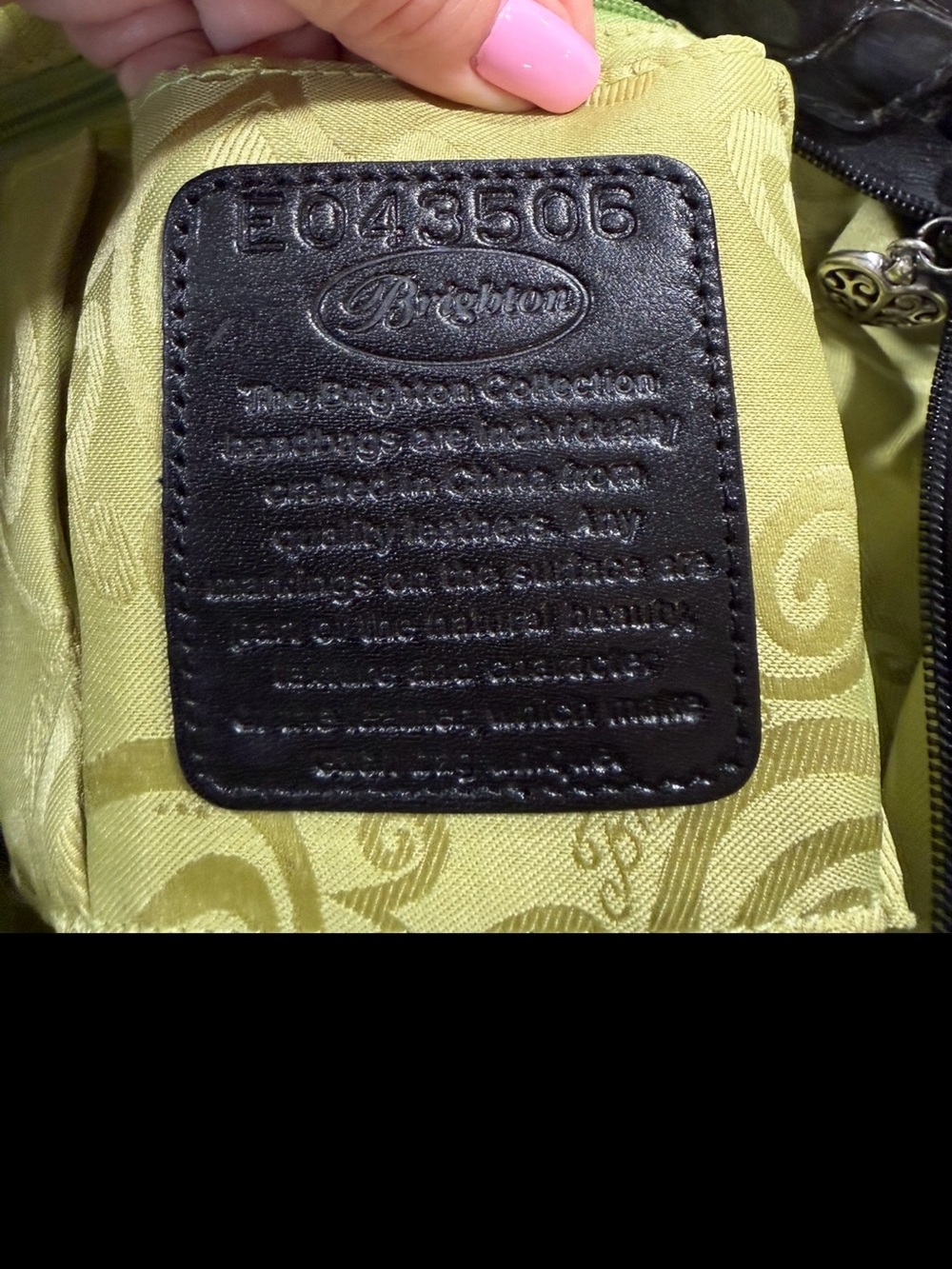 Vintage Brighton Black leather  Croc-Embossed Shoulder Bag with Heart Charm